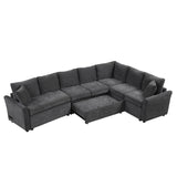 L-Shaped Sleeper Pull Out Sofa with 2 Pillows, 2 USB Ports and 2 Power Sockets