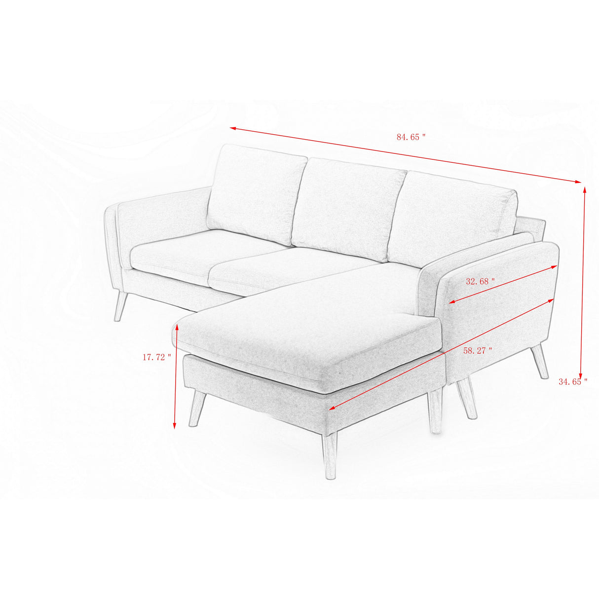 Interchangeable L-Shaped Sofa with Footrests and Double Armrests - 58.30 x 84.60 x 34.60