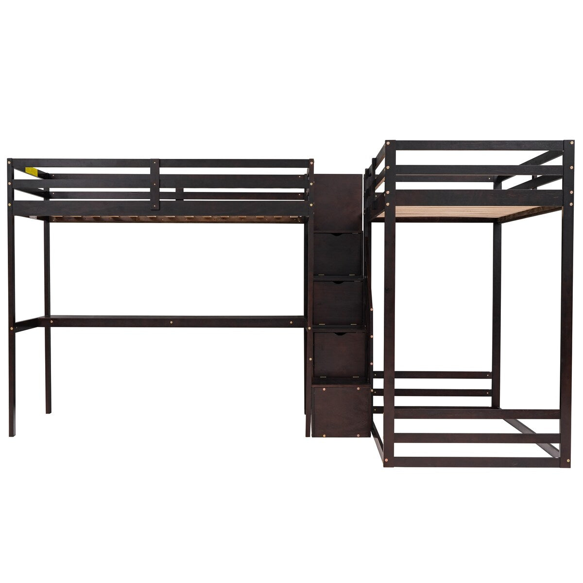 L-Shaped Twin Size Bunk Bed and Loft Bed with Desk