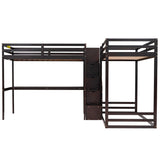 L-Shaped Twin Size Bunk Bed and Loft Bed with Desk