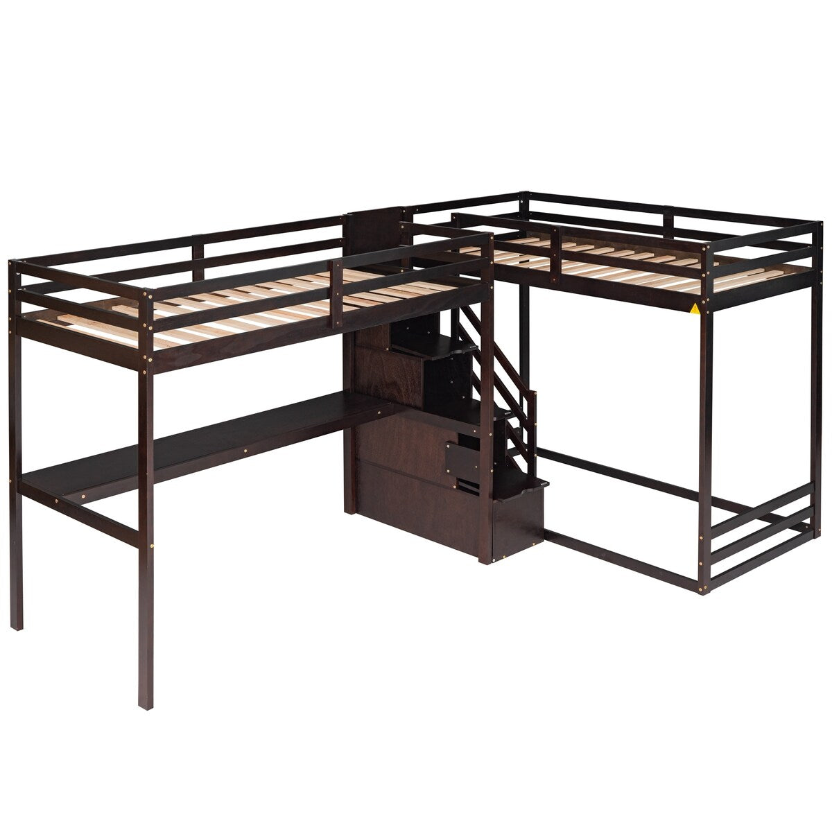 L-Shaped Twin Size Bunk Bed and Loft Bed with Desk