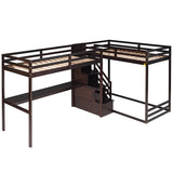 L-Shaped Twin Size Bunk Bed and Loft Bed with Desk