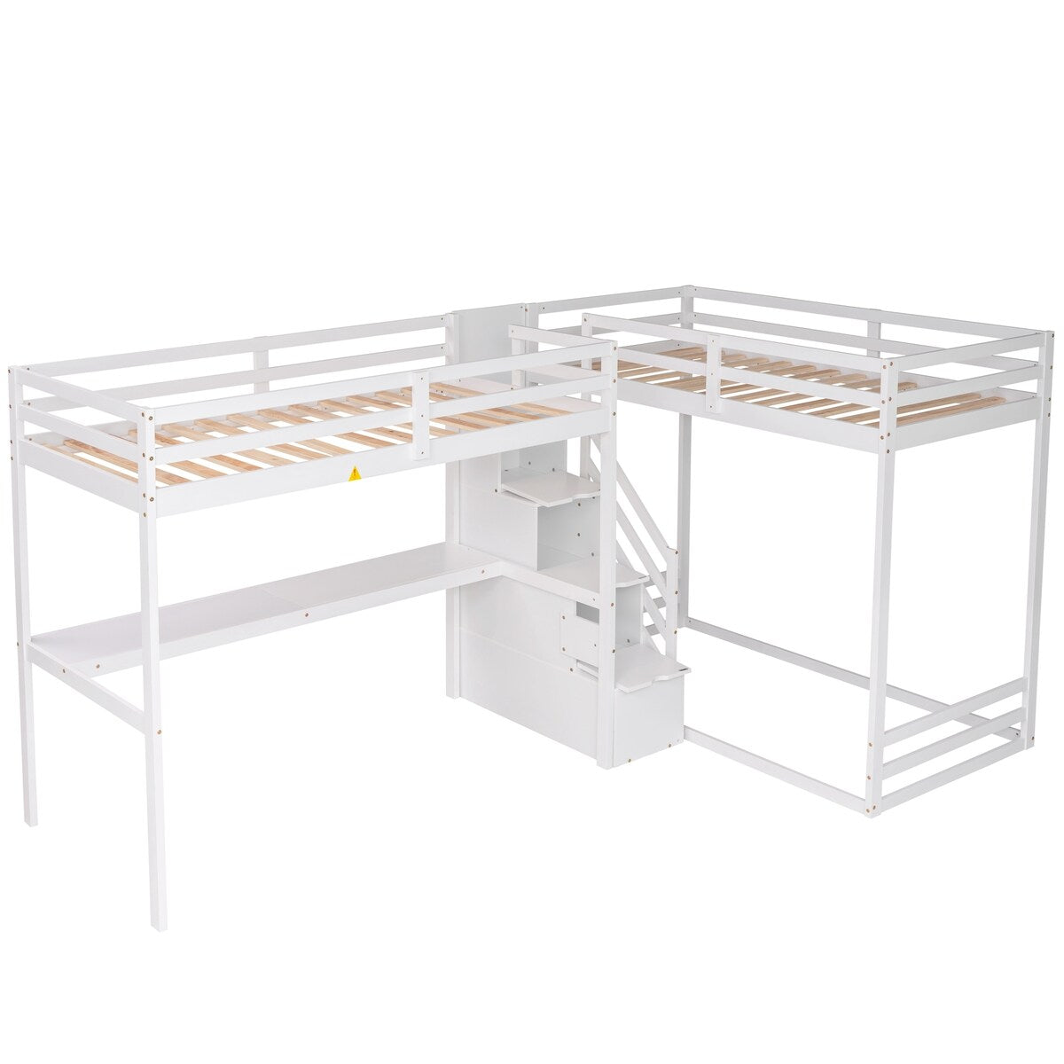 L-Shaped Twin Size Bunk Bed and Loft Bed with Desk