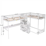 L-Shaped Twin Size Bunk Bed and Loft Bed with Desk