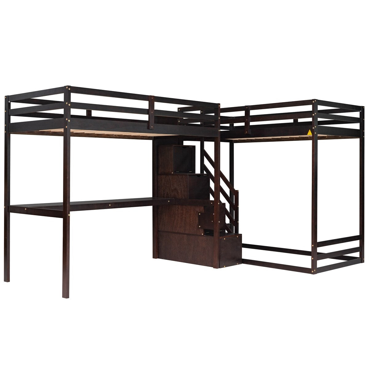 L-Shaped Twin Size Bunk Bed and Loft Bed with Desk