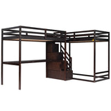 L-Shaped Twin Size Bunk Bed and Loft Bed with Desk