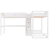 L-Shaped Twin Size Bunk Bed and Loft Bed with Desk
