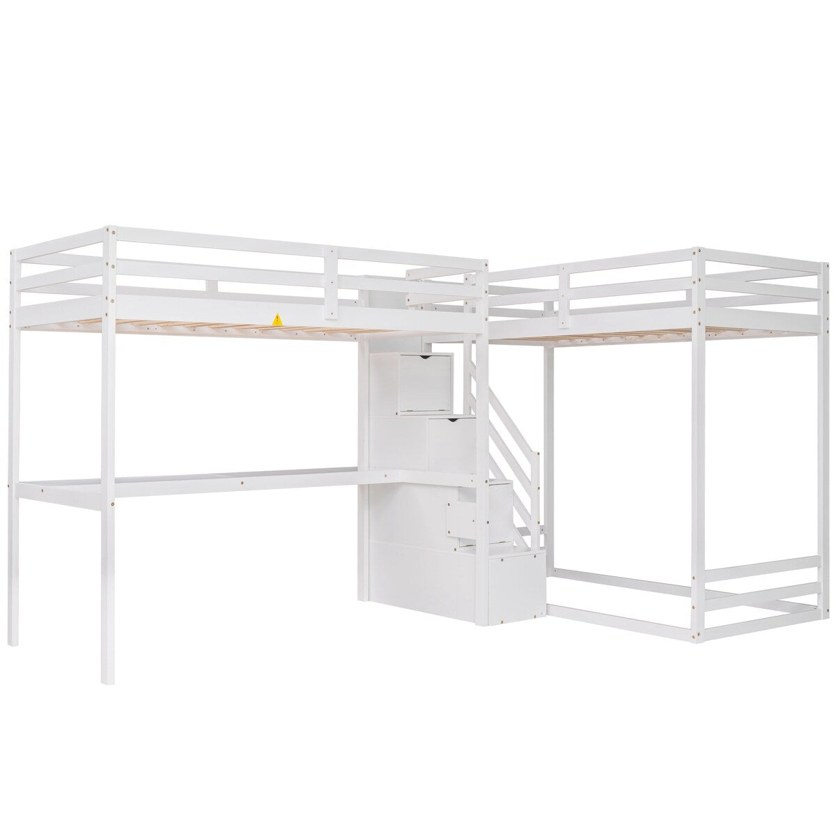L-Shaped Twin Size Bunk Bed and Loft Bed with Desk