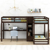 L-Shaped Twin Size Bunk Bed and Loft Bed with Desk
