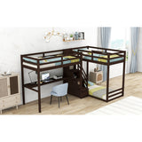 L-Shaped Twin Size Bunk Bed and Loft Bed with Desk