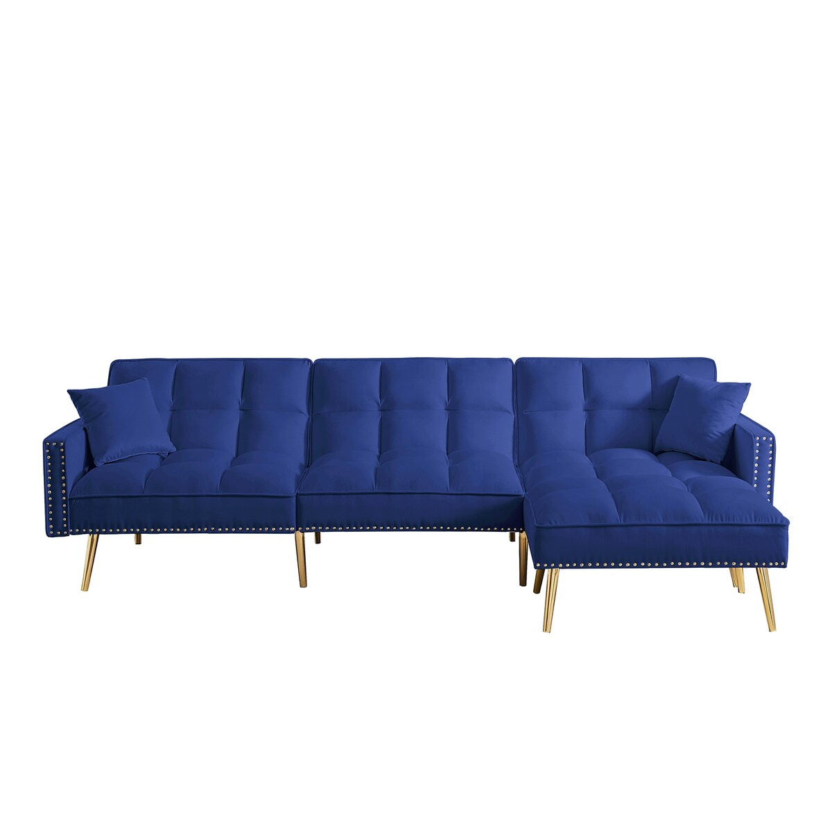 L-Shaped Velvet Upholstered Sofa Reversible Livingroom Sectional Sofa Set Tufted Cushion Sleeper Sofa Bed with Movable Ottoman