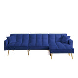 L-Shaped Velvet Upholstered Sofa Reversible Livingroom Sectional Sofa Set Tufted Cushion Sleeper Sofa Bed with Movable Ottoman