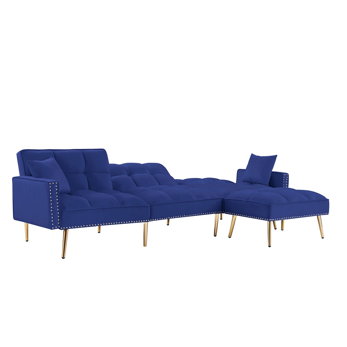 L-Shaped Velvet Upholstered Sofa Reversible Livingroom Sectional Sofa Set Tufted Cushion Sleeper Sofa Bed with Movable Ottoman