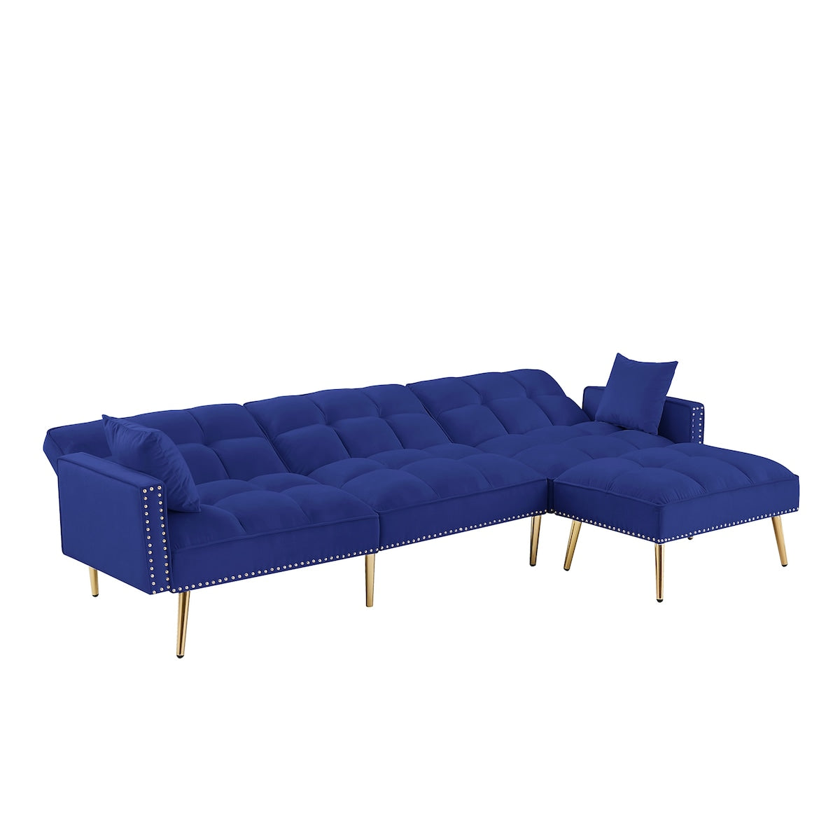 L-Shaped Velvet Upholstered Sofa Reversible Livingroom Sectional Sofa Set Tufted Cushion Sleeper Sofa Bed with Movable Ottoman