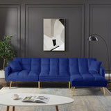 L-Shaped Velvet Upholstered Sofa Reversible Livingroom Sectional Sofa Set Tufted Cushion Sleeper Sofa Bed with Movable Ottoman