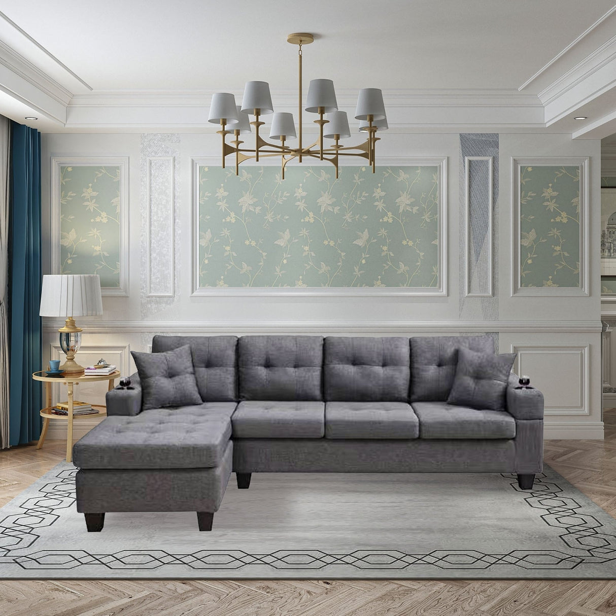 L-shape 96" Sectional Sofa Convertible Corner Sofa Couch Chaise