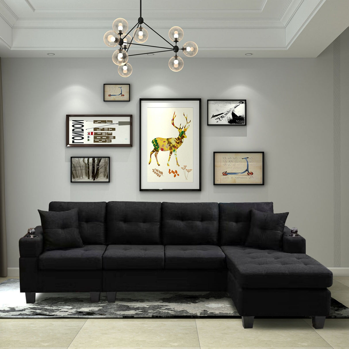 L-shape 96" Sectional Sofa Convertible Corner Sofa Couch Chaise