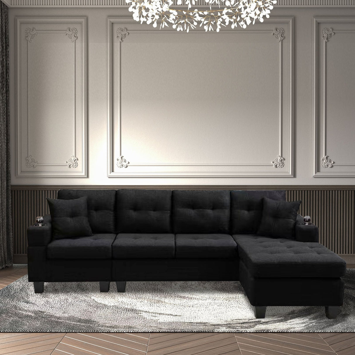 L-shape 96" Sectional Sofa Convertible Corner Sofa Couch Chaise