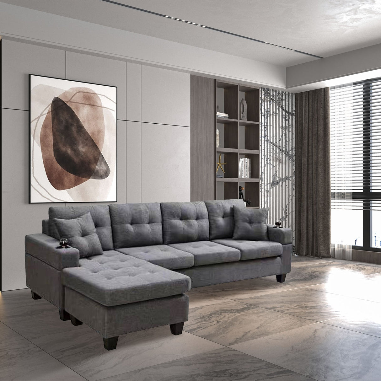 L-shape 96" Sectional Sofa Convertible Corner Sofa Couch Chaise