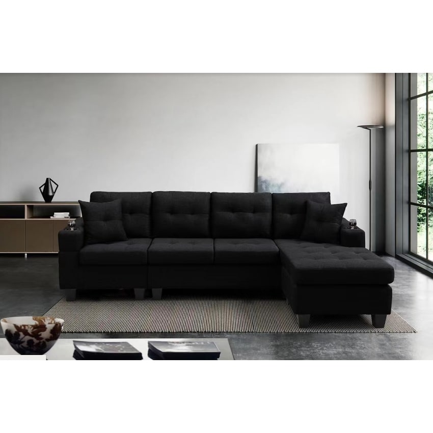 L-shape 96" Sectional Sofa Convertible Corner Sofa Couch Chaise