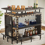 L-shape Home Bar Unit, Liquor Bar Table with 2-Tier Storage - N/A