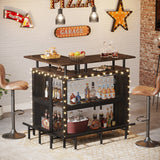 L-shape Home Bar Unit, Liquor Bar Table with 2-Tier Storage - N/A