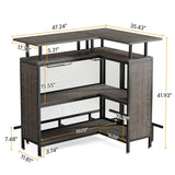 L-shape Home Bar Unit, Liquor Bar Table with 2-Tier Storage - N/A