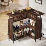 L-shape Home Bar Unit, Liquor Bar Table with 2-Tier Storage - N/A