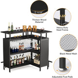 L-shape Home Bar Unit, Liquor Bar Table with 2-Tier Storage - N/A
