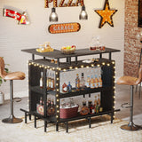 L-shape Home Bar Unit, Liquor Bar Table with 2-Tier Storage - N/A