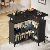 L-shape Home Bar Unit, Liquor Bar Table with 2-Tier Storage - N/A