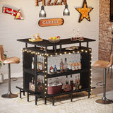L-shape Home Bar Unit, Liquor Bar Table with 2-Tier Storage - N/A