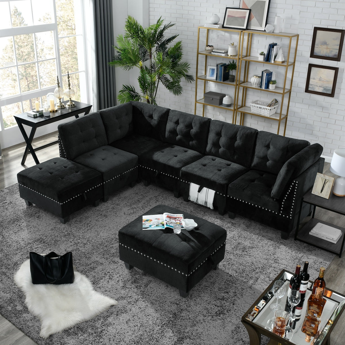 L shape Modular Sectional Sofa,DIY Combination,includes Three Single C