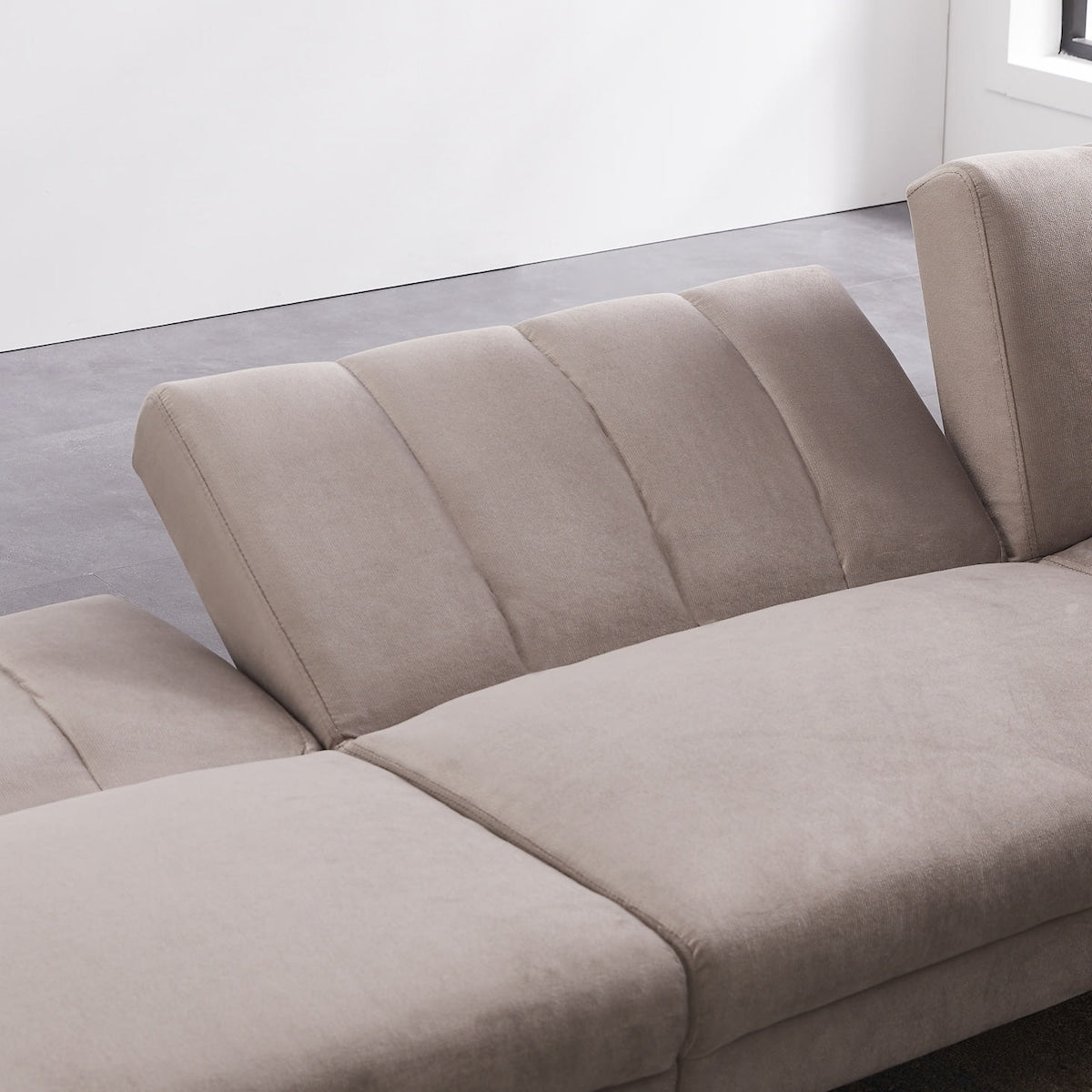 L-shape Reversible Sectional Sofa Sleeper Velvet Upholstered Modern Convertible Sofa & Chaise with 2 Pillows
