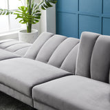 L-shape Reversible Sectional Sofa Sleeper Velvet Upholstered Modern Convertible Sofa & Chaise with 2 Pillows