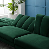 L-shape Reversible Sectional Sofa Sleeper Velvet Upholstered Modern Convertible Sofa & Chaise with 2 Pillows