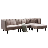 L-shape Reversible Sectional Sofa Sleeper Velvet Upholstered Modern Convertible Sofa & Chaise with 2 Pillows