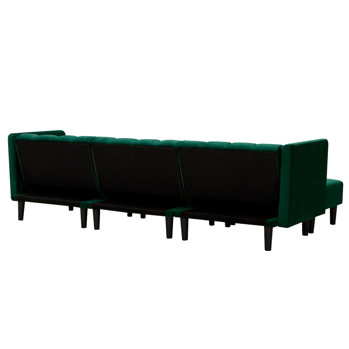 L-shape Reversible Sectional Sofa Sleeper Velvet Upholstered Modern Convertible Sofa & Chaise with 2 Pillows