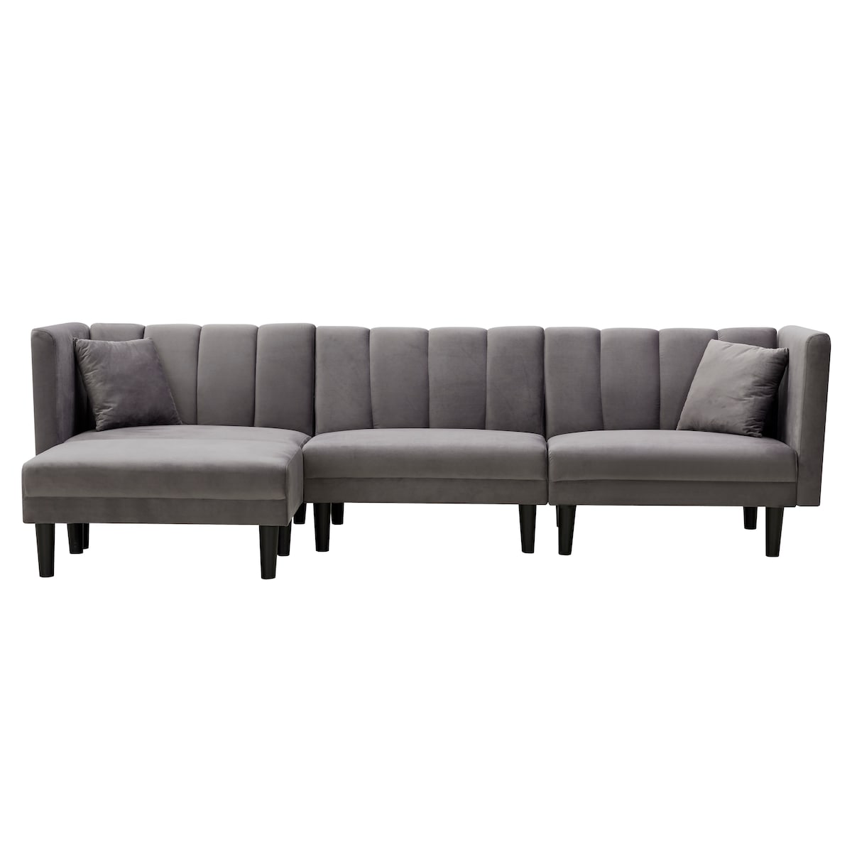 L-shape Reversible Sectional Sofa Sleeper Velvet Upholstered Modern Convertible Sofa & Chaise with 2 Pillows