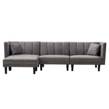 L-shape Reversible Sectional Sofa Sleeper Velvet Upholstered Modern Convertible Sofa & Chaise with 2 Pillows