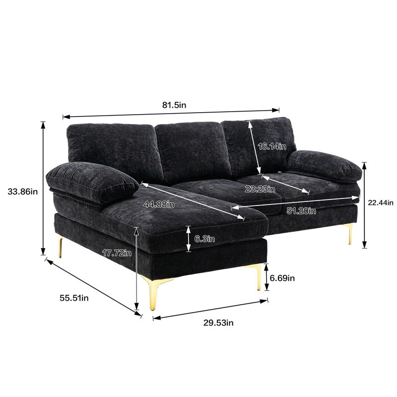 L-shape Sectional Sofa Chenille 3 Seater Sofa Upholstered Lounge Chaise