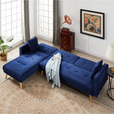 L-shape Variable Bed Sofa Modern Folding Sofa Chaise Velvet Upholstered