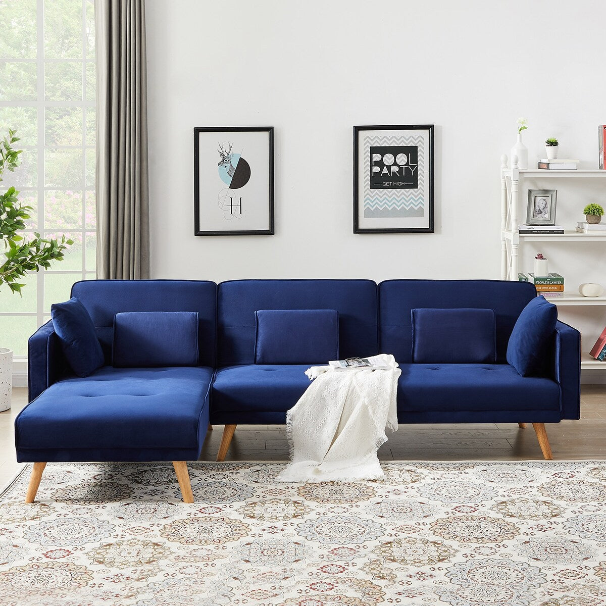 L-shape Variable Bed Sofa Modern Folding Sofa Chaise Velvet Upholstered