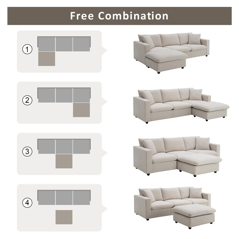 Modern L-shaped Sectional Sofa , Couch Set with 2 Pillows for Apartment Office, Fabric