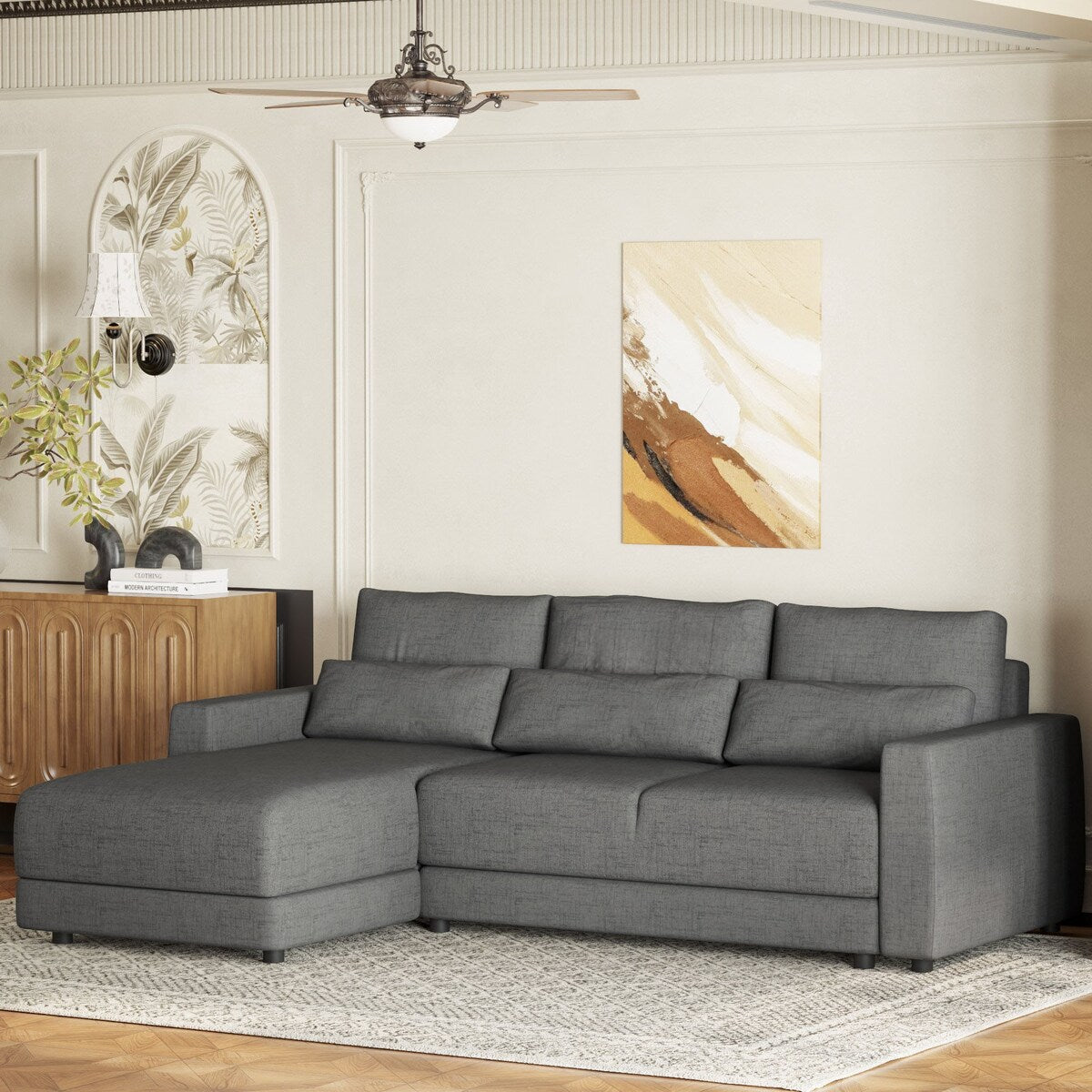 L-shaped Modular Sectional Sofa with Removable Back Cushions and 3 Pillows