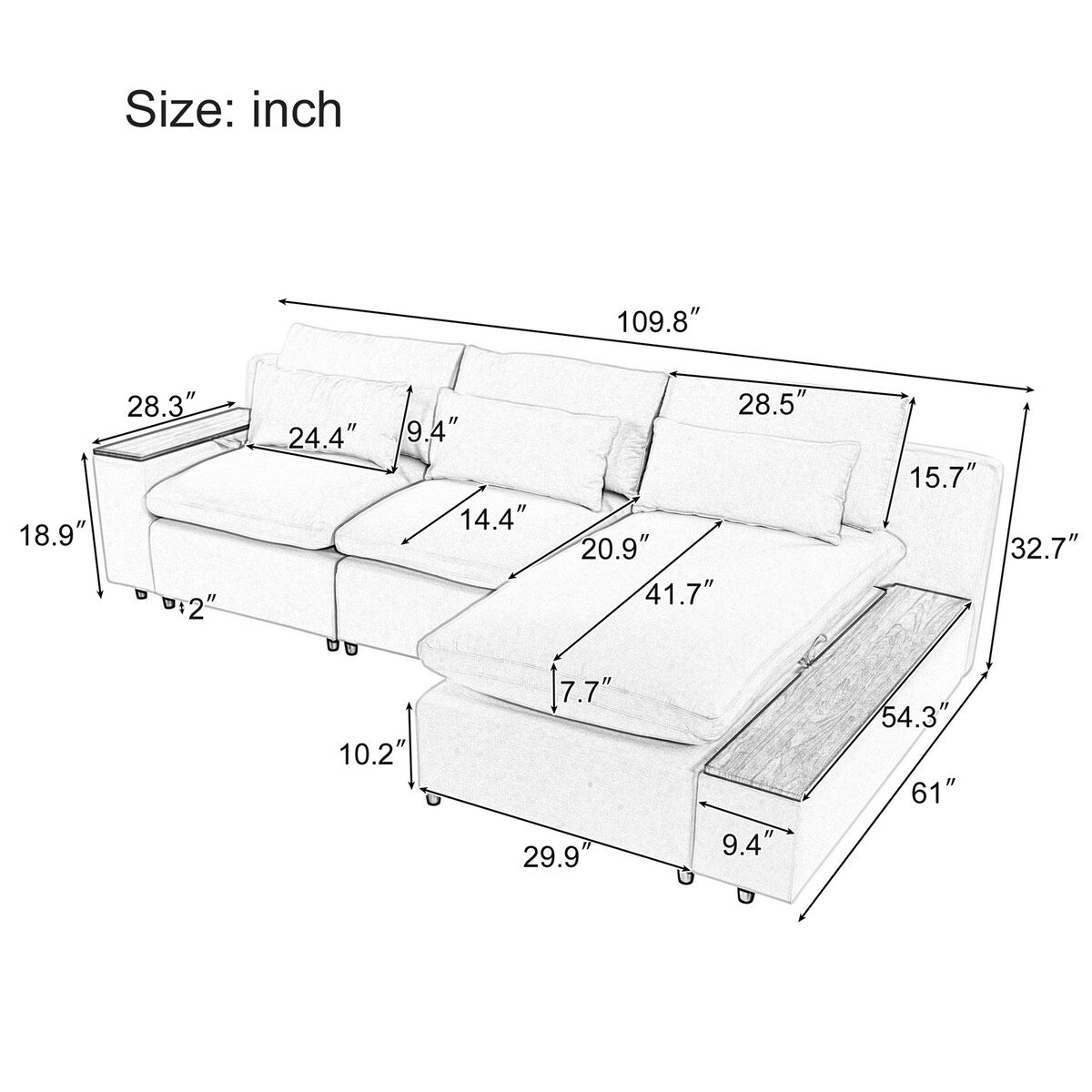 L-shaped Modular Sectional Sofa with Removable Back Cushions