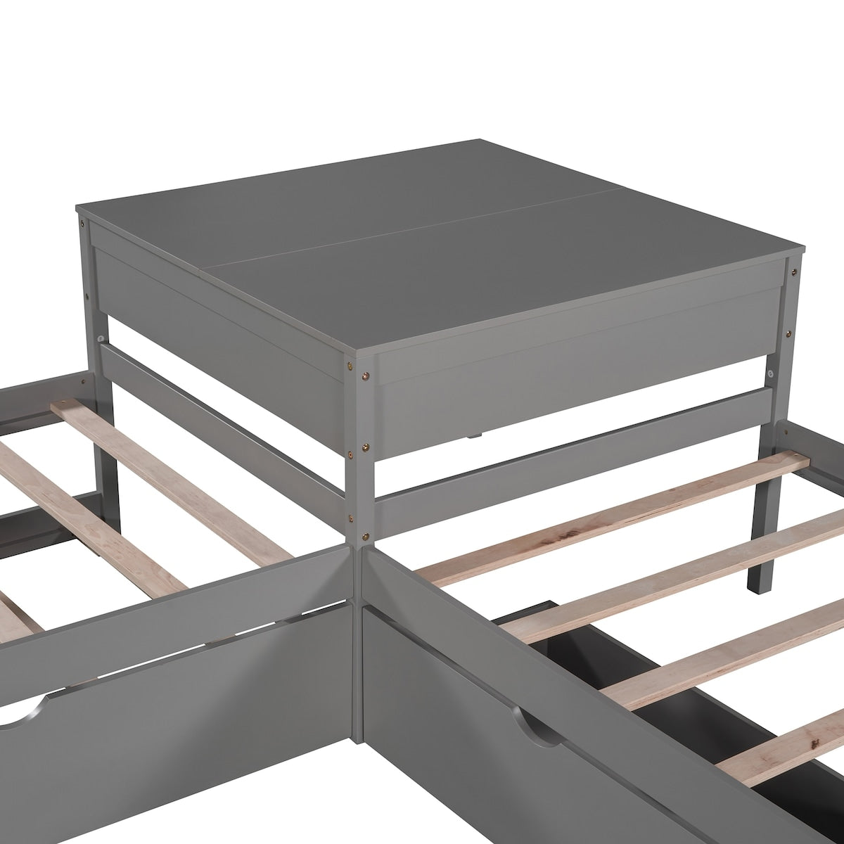 L-shaped Platform Bed with Trundle and Drawers Linked with built-in Desk,Twin
