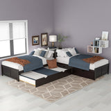 L-shaped Platform Bed with Trundle and Drawers Linked with built-in Desk,Twin