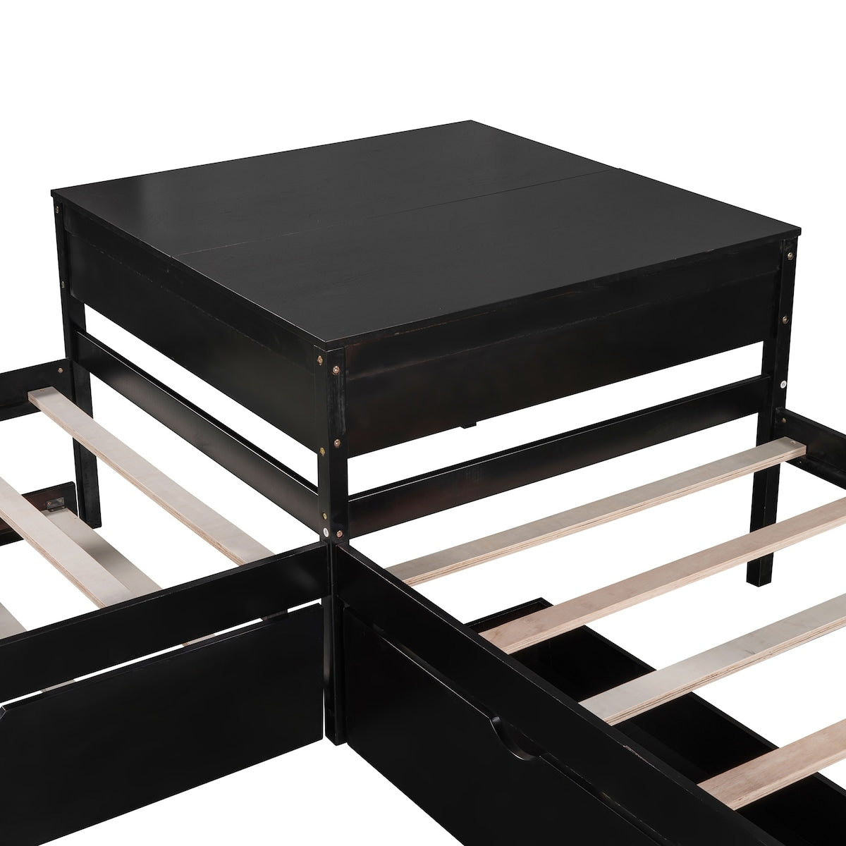 L-shaped Platform Bed with Trundle and Drawers Linked with built-in Desk,Twin