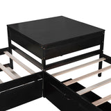 L-shaped Platform Bed with Trundle and Drawers Linked with built-in Desk,Twin